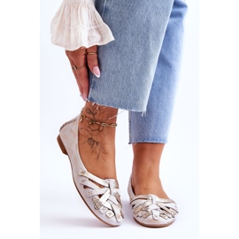 Läderballerinor för kvinnor Maciejka 01358-22 Beige-guld 1