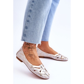 Läderballerinor för kvinnor Maciejka 01358-22 Beige-guld 2