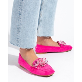 Shelovet rosa mocka loafers med stenar 2