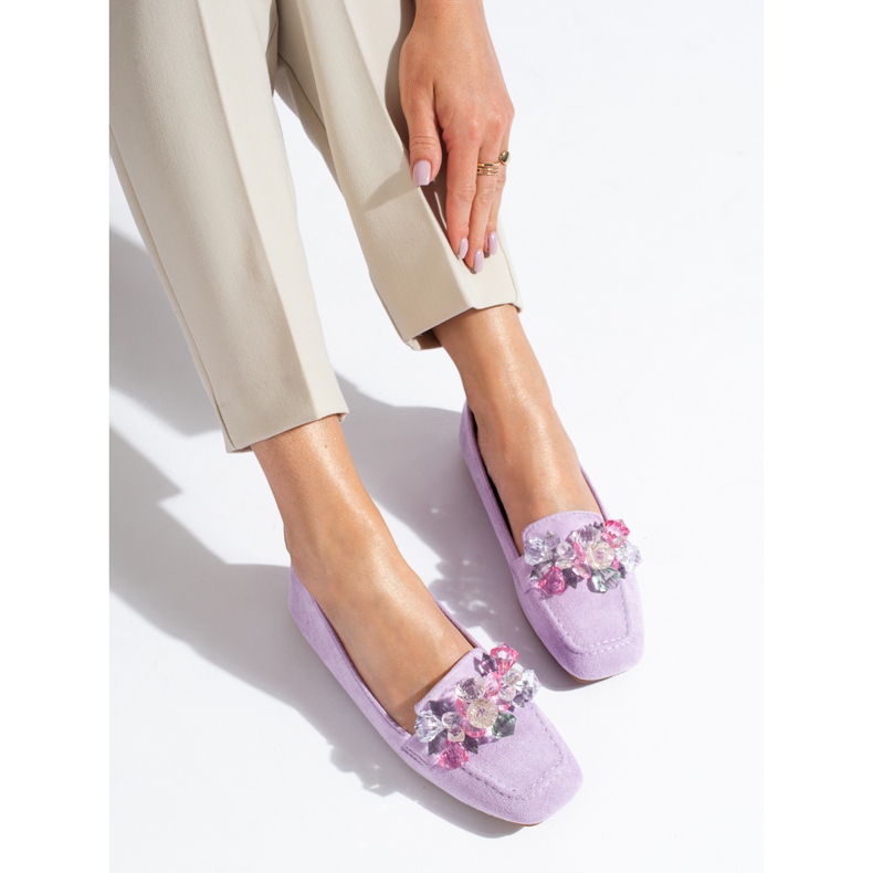 Shelovet lila mocka loafers med stenar violett 1