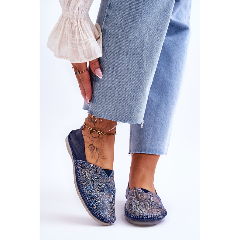 Läderballerinor för kvinnor Maciejka 01930-103 Marinblå 1