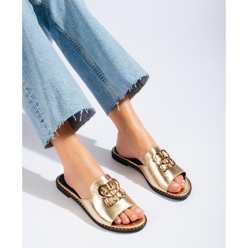 Shelovet sliders med guldprydda damer gyllene 1