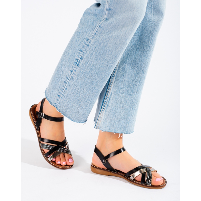 Svarta lädersandaler för kvinnor från W. Potocki 1