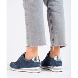 Marinblå Shelovet sneakers i läder i kil för kvinnor 1