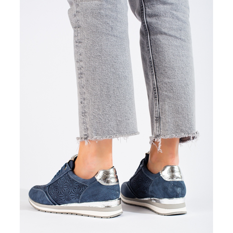 Marinblå Shelovet sneakers i läder i kil för kvinnor 1