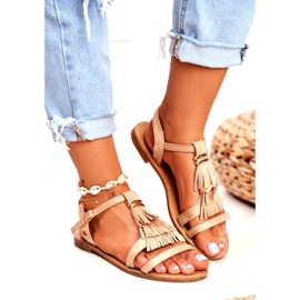 FRJ Sandaler för kvinnor Flat Mocka Boho Beige Lucami 3