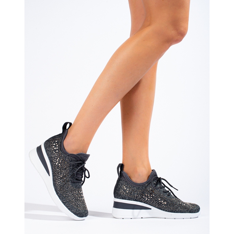 Shelovet svarta wedge sneakers i textil grå 1