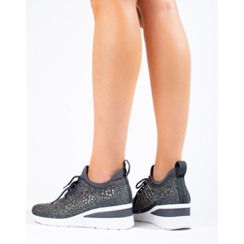 Shelovet svarta wedge sneakers i textil grå 2
