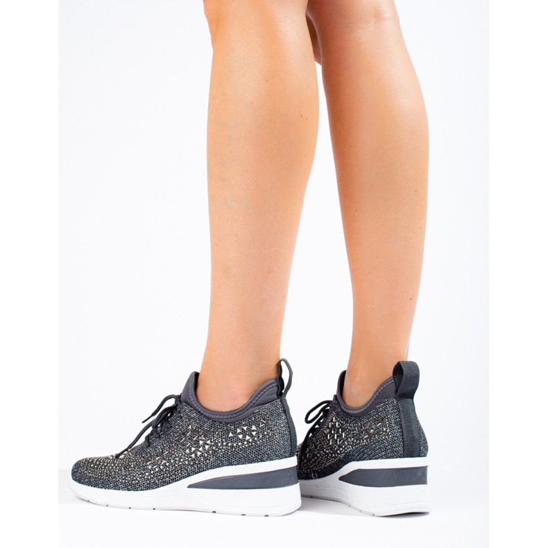 Shelovet svarta wedge sneakers i textil grå 2