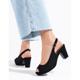 Shelovet svarta mockasandaler med bekväm klack 1