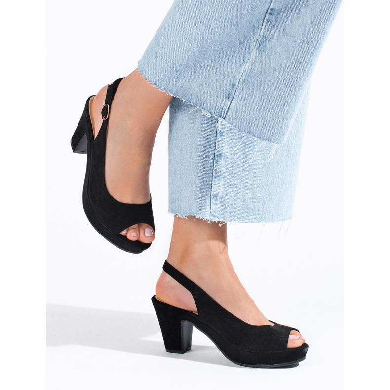 Shelovet svarta mockasandaler med bekväm klack 2