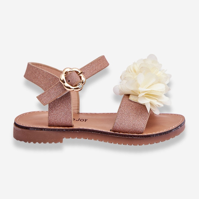 Fashionabla barnsandaler med beige-gyldna polyblommor 1
