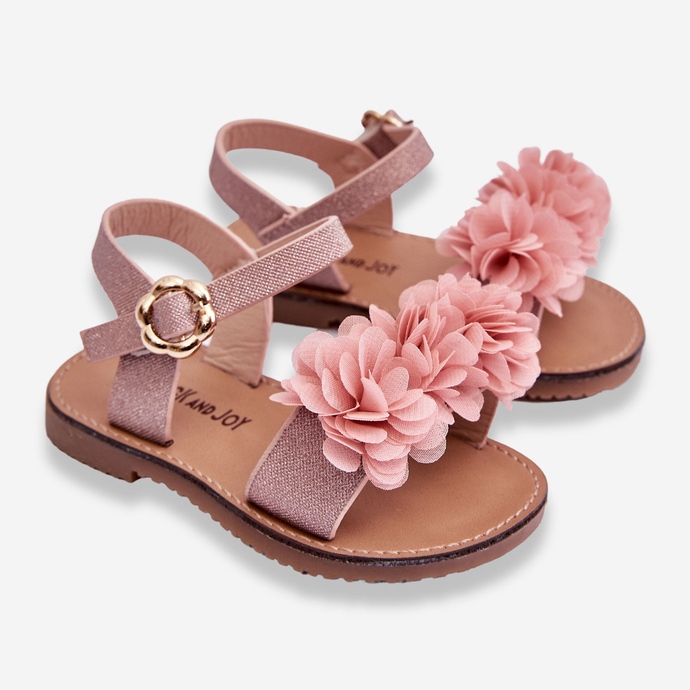 FR1 Fashionabla barnsandaler med rosa polyblommor 2