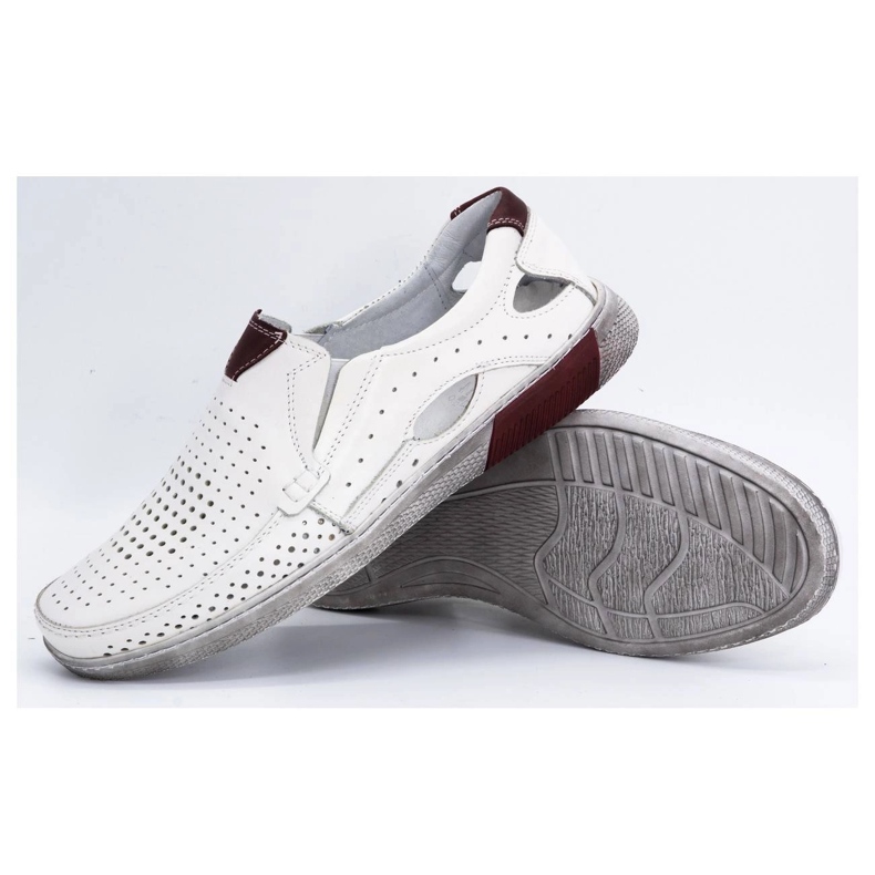 Olivier Genombrutna lädermockasiner för män 937MP, vit 3