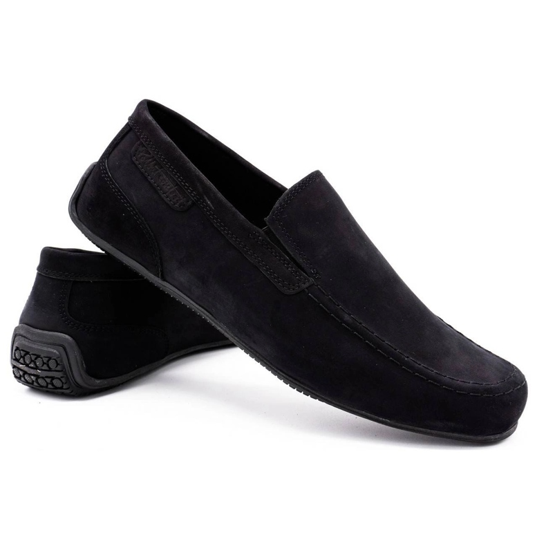 Polbut Män läder loafers 2105 svart nubuck 2