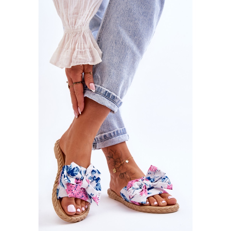 FK1 Kvinnors tofflor med en tyg rosett Vit blomma 1