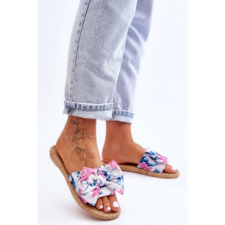 FK1 Kvinnors tofflor med en tyg rosett Vit blomma 2