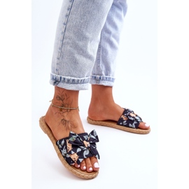 FK1 Kvinnors tofflor med en tyg rosett Svart blomma 1