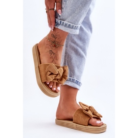 FK1 Camel Fency Damtofflor i mocka med rosett brun 1