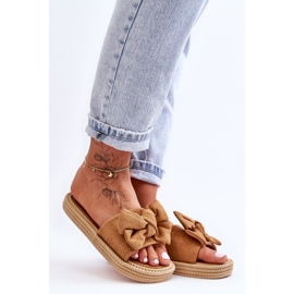 FK1 Camel Fency Damtofflor i mocka med rosett brun 2