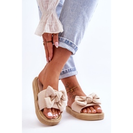 FK1 Damtofflor i mocka med rosett beige staket 1