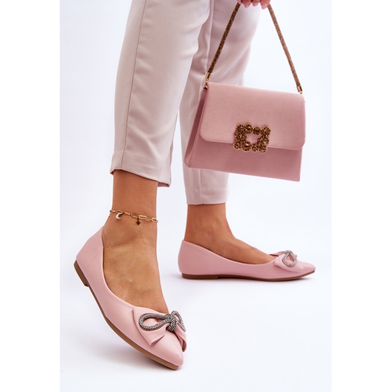 WS1 Eleganta ballerinor med rosett och engångsrosa strass 2