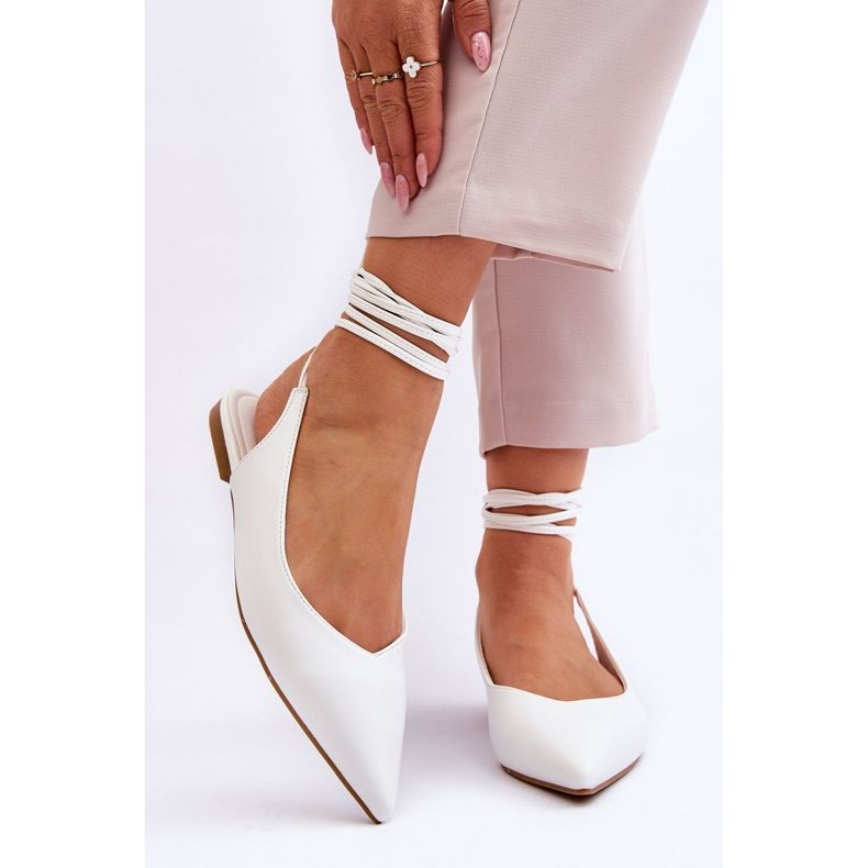 WS1 Knytna spetsiga ballerinor för kvinnor Vit Turriso 1