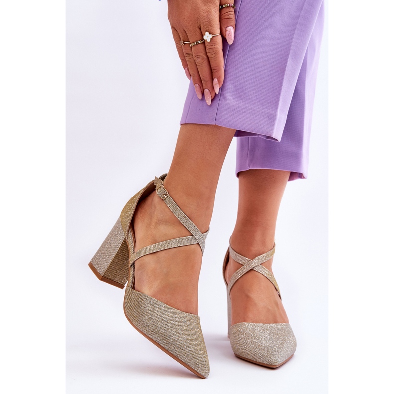 WS1 Fashionabla glänsande pumpar på en guldgalaxklack gyllene 1