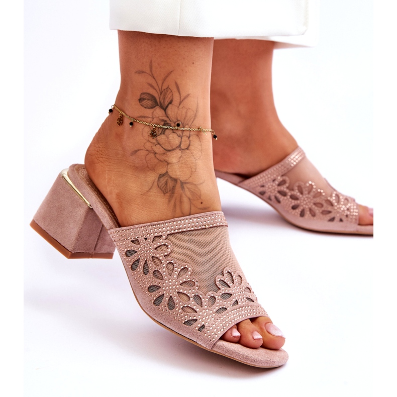 S.Barski Kvinnors klackar med nät och zirkoner S. Barski KV-612-1 Beige 1