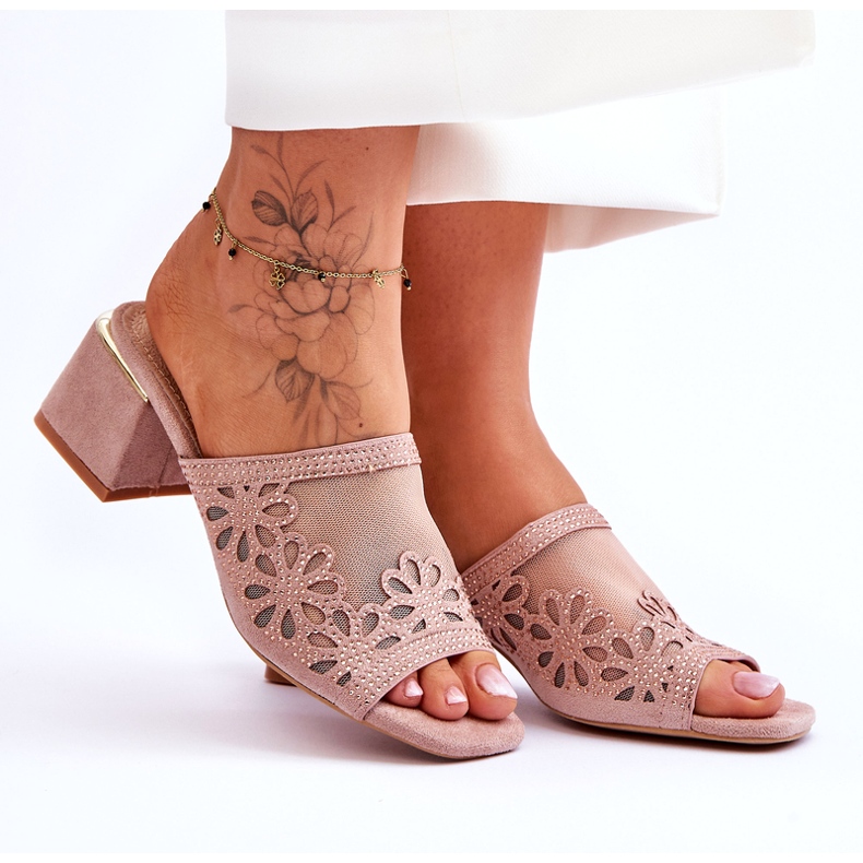 S.Barski Kvinnors klackar med nät och zirkoner S. Barski KV-612-1 Beige 6