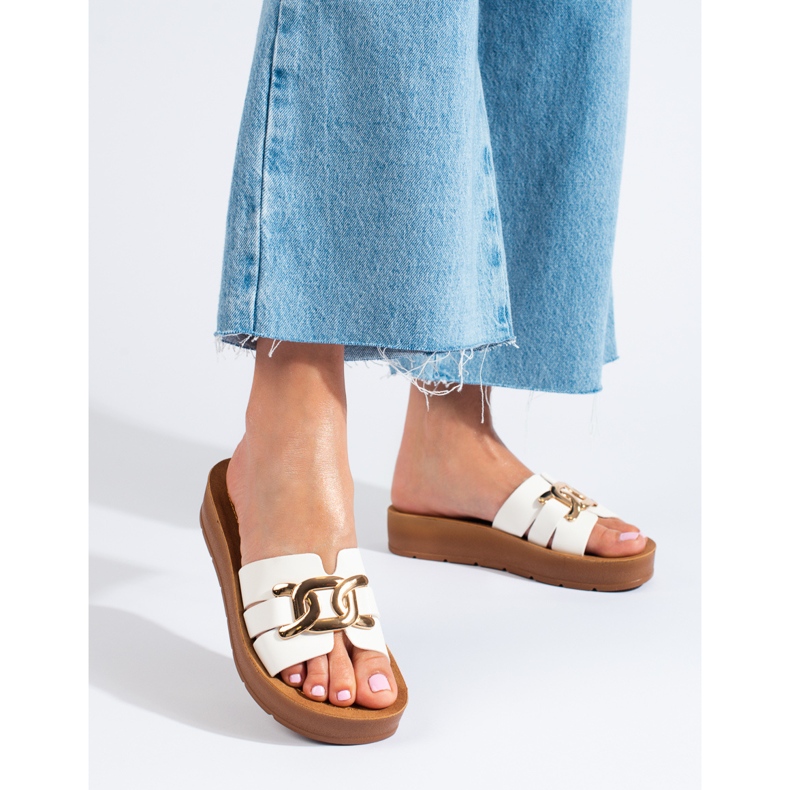 Vita Shelovet platåtofflor för kvinnor 1