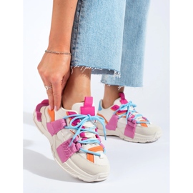 Kvinnors flerfärgade sneakers på en tjock sula Shelovet vit 1