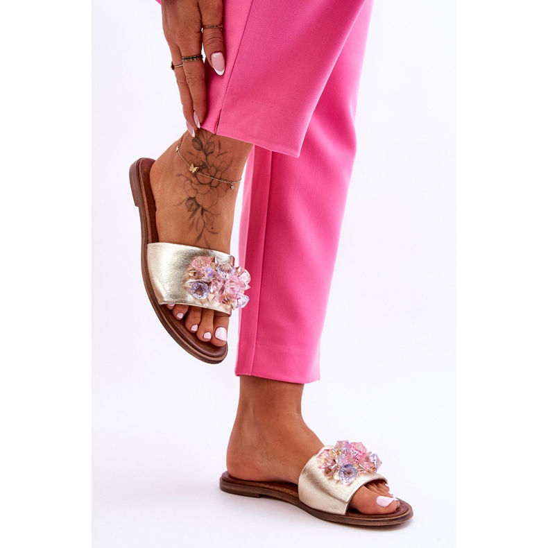 Lädertofflor dam med dekor Nicole 2726/064 Guld gyllene 1