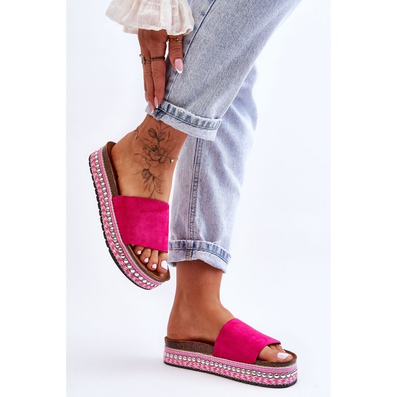 WR1 Damtofflor i slät mocka Fuchsia Hayen rosa 2